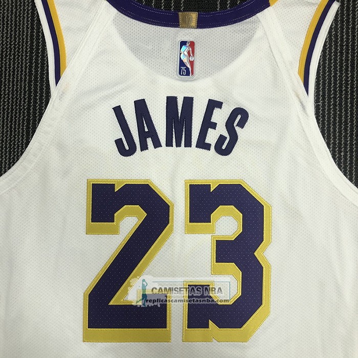 Camiseta Los Angeles Lakers LeBron James NO 23 Association Autentico Blanco